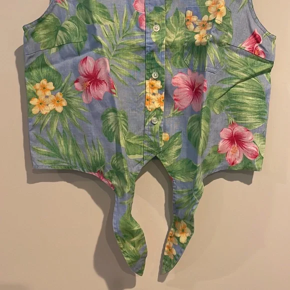Vintage Lauren Ralph Lauren Front Tie Button Down Floral Hawaiian Shirt - Picture 5 of 10